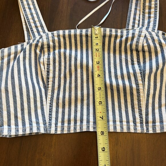NWT Zara Denim Crop Top White Blue Striped Side Zipper Size Medium - Picture 15 of 15